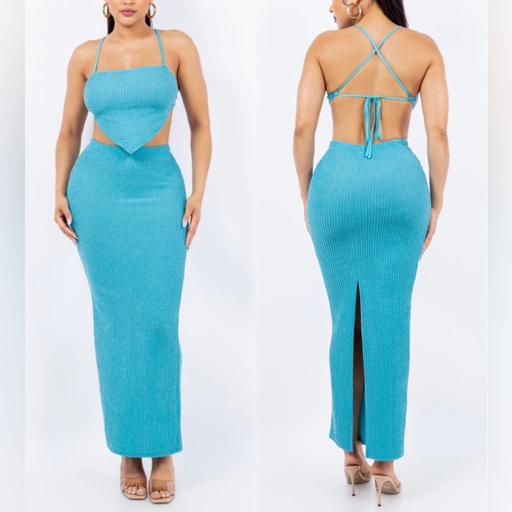 Elegant Blue Women's Skirt Set - Picture 3 of 9